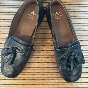 Aquatalia Dark Leather Tassel Loafers